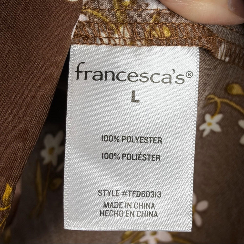 Mi Ami Francesca Crop Blouse Large Brown Floral Boho Smocked Cottagecore Prairie - Picture 5 of 7